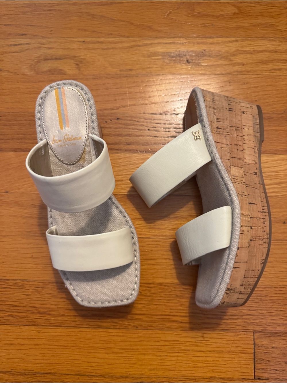 Sam Edelman Cream Double-Strap Cork Wedge Sandals